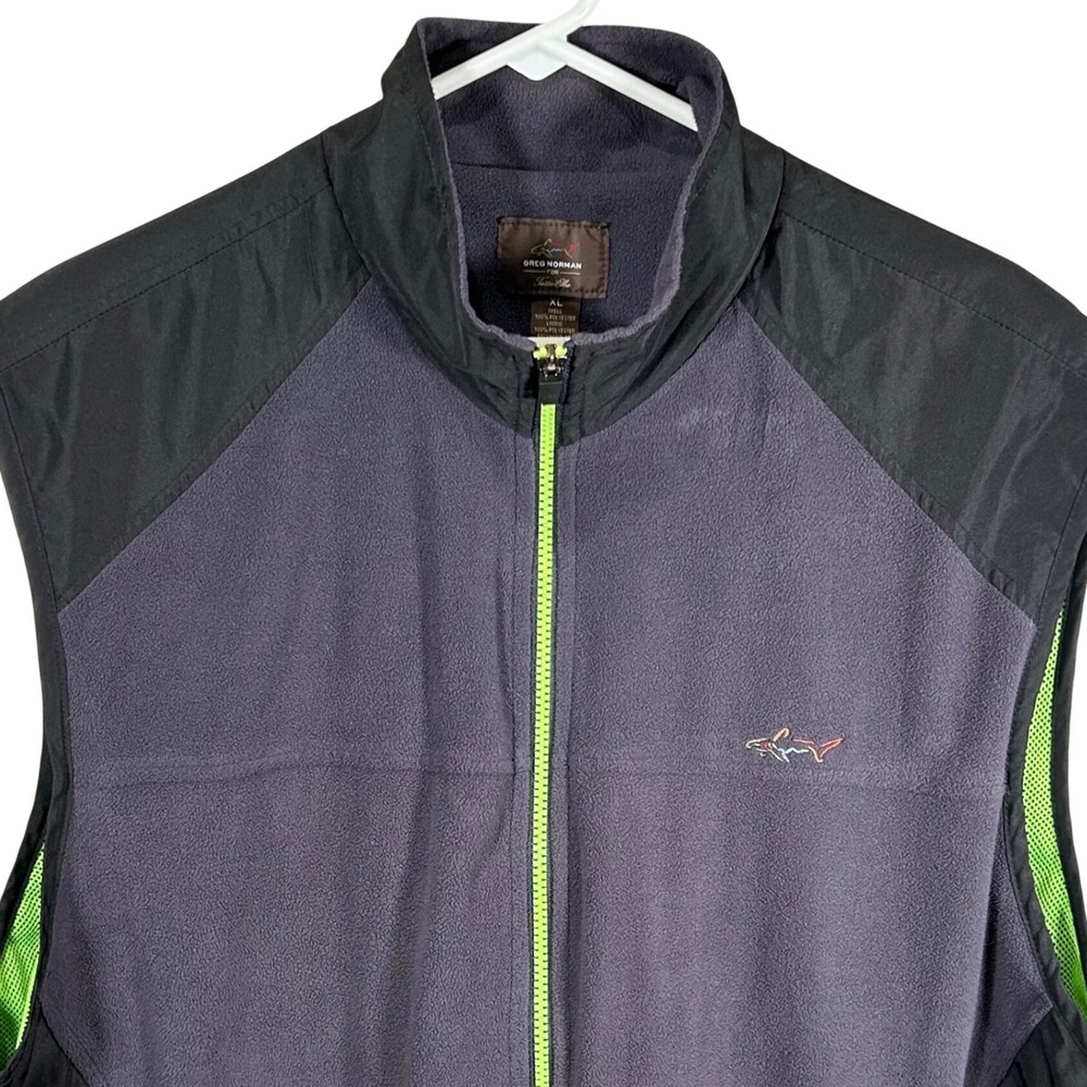 Greg Norman Tasso Elba Mens XL Fleece Golf Vest Grey Black Neon Green Full Zip